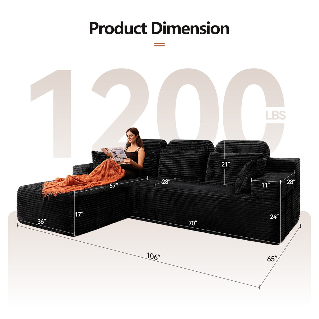 71 High Backrest Sofa for Small Spaces, Compressed Corduroy Couch with Deep Seating for Living Room, Bedroom, Dark Grey