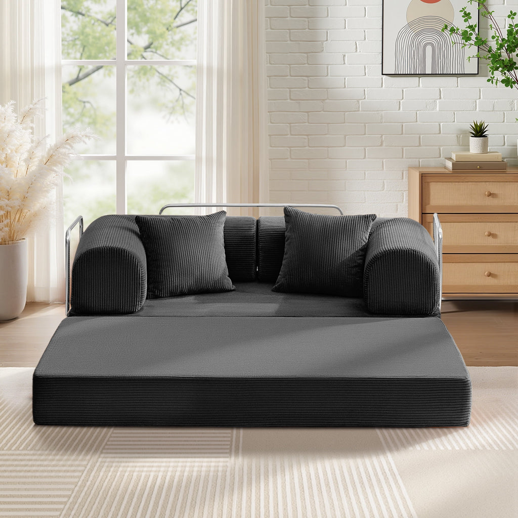COOLHUT 63 W Combination Sofa, High Rebound Density Foam Sofa Couch, Two Forms Floor Couch Three Seats Sofa Bed for Living Room, Bedroom, Green