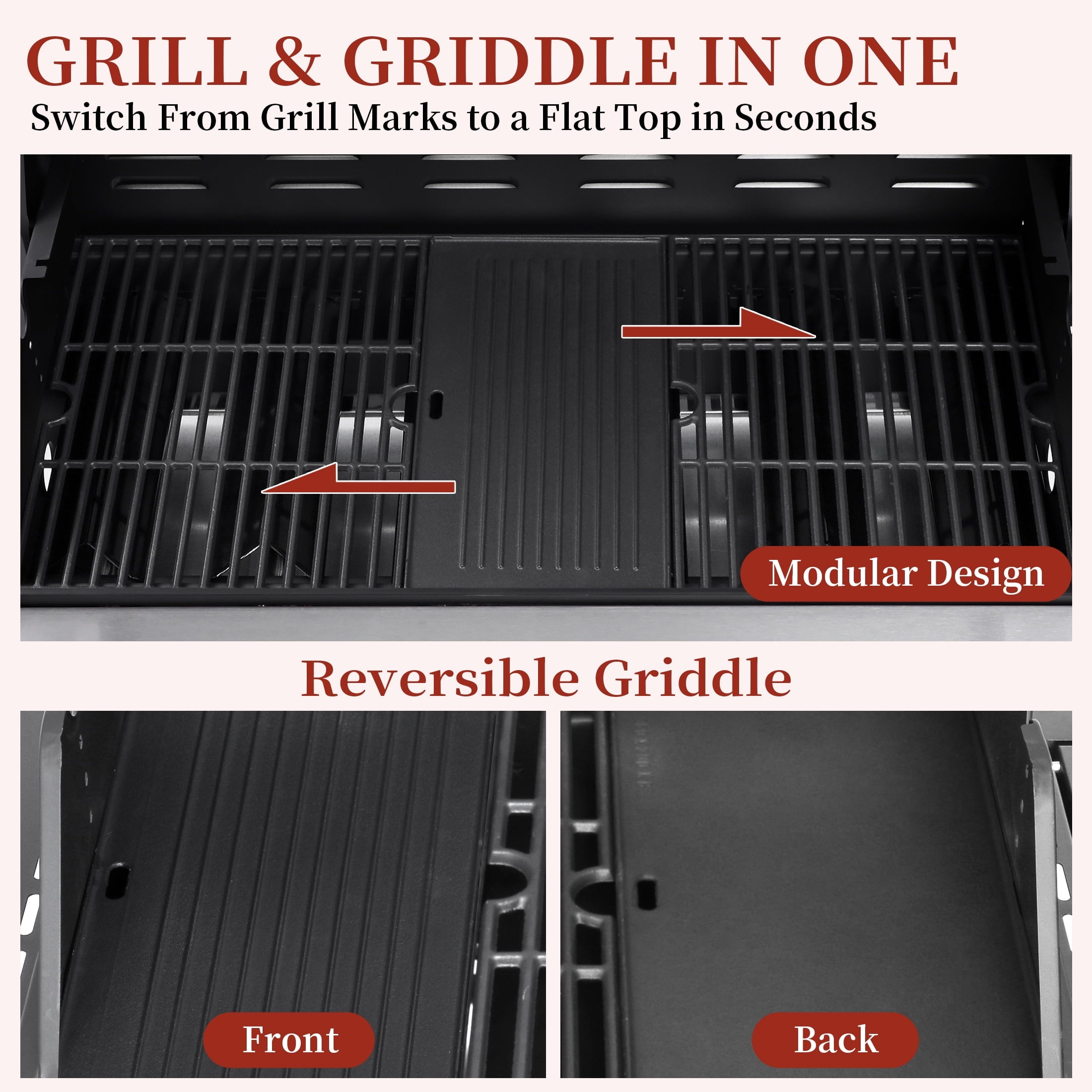 CIG GARDEN 6-Burner Propane Gas Grill with Side Burner,73000 BTU Output Double-Layer Stainless Steel BBQ Grill Lid with Cast Iron Grates