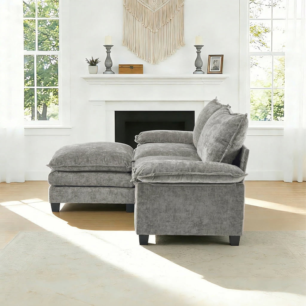 Ktaxon Sectional Sofa L Shaped Couch with Chaise Living Room Sleeper Set, 2 Seats with Chenille and Double Layer Cushions 86 W Beige