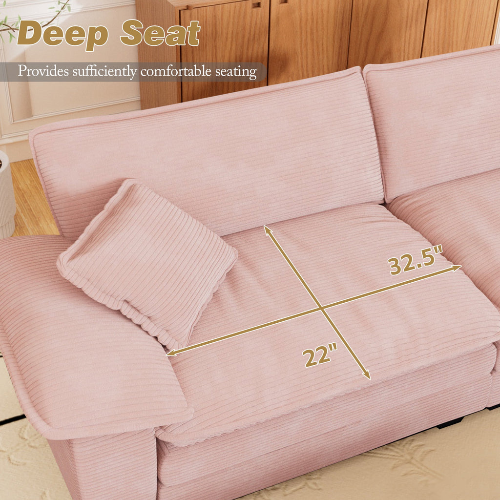 Muumblus 80.5 Corduroy Loveseat Sofa, Oversized Upholstered 2-Seater Fluffy Cloud Sleeper Couch for Living Room/Apt, Pink