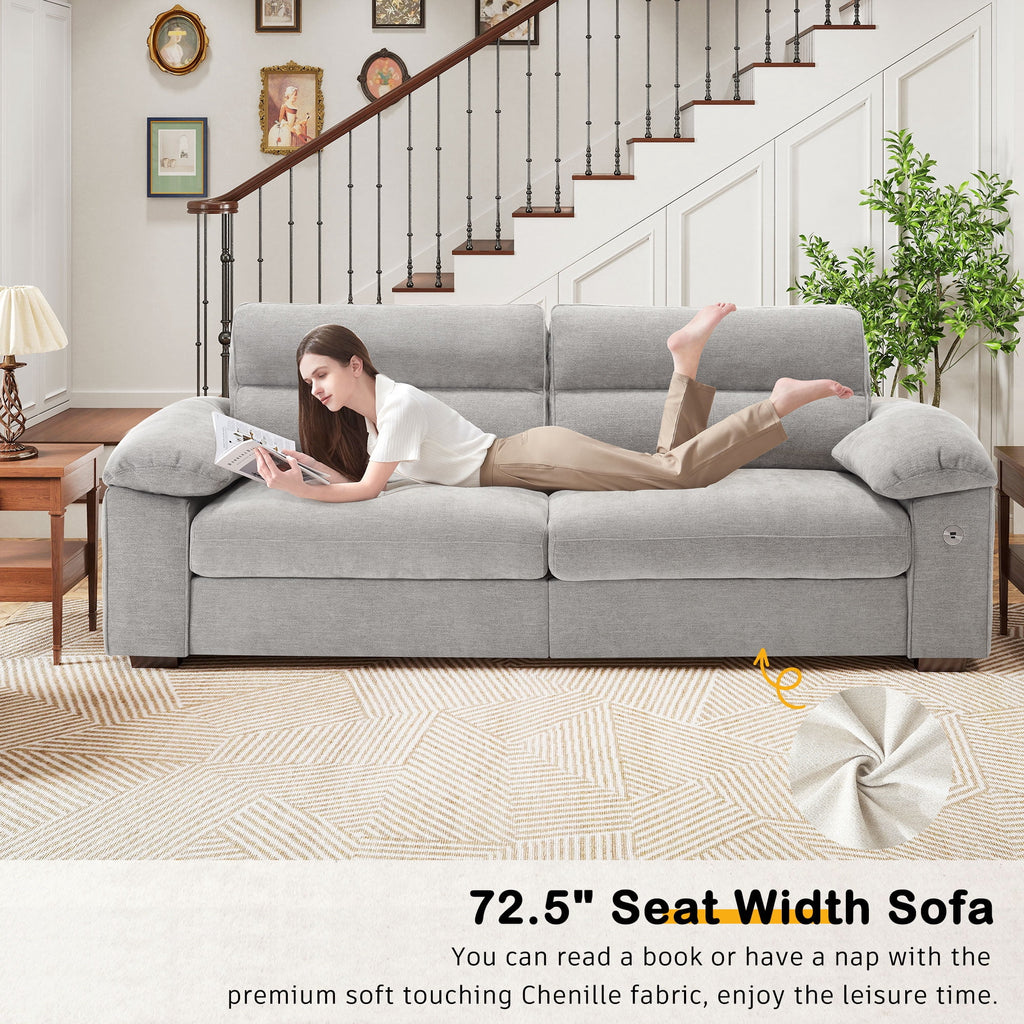 Bedluxury 89 Deep Sofa Couch with USB/Type-C Charging, Storage Pocket & Wide Armrest, Removable Cover, Seats 3 Adults, Chenille Beige