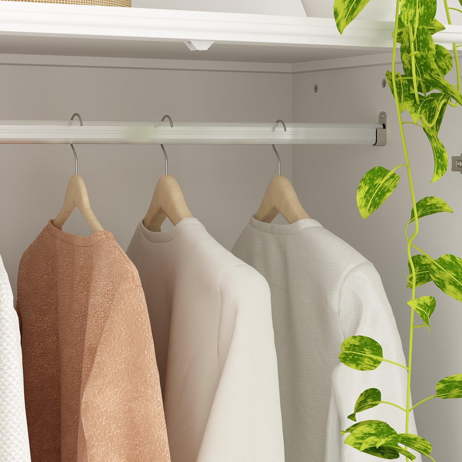 KULAGAGA Wardrobe Closet with Hanging Rod, Modern Wooden Armoire with 4 Framed Doors & 3 Large Shelves, Clothes Storage Cabinet Organizer for Bedroom Apartment, White