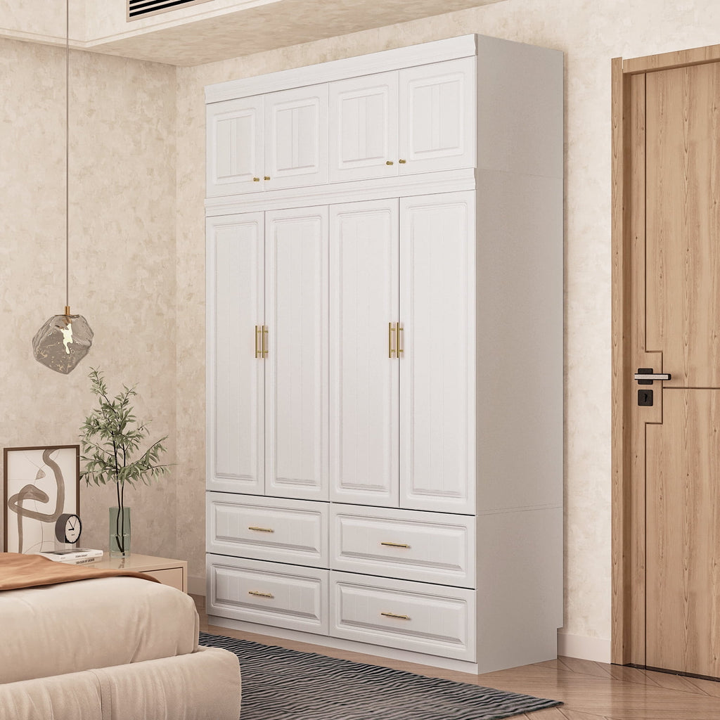 OxyLife 2 Door Wardrobe Armoire, White Closet Storage Organizer with Drawers and Shelves