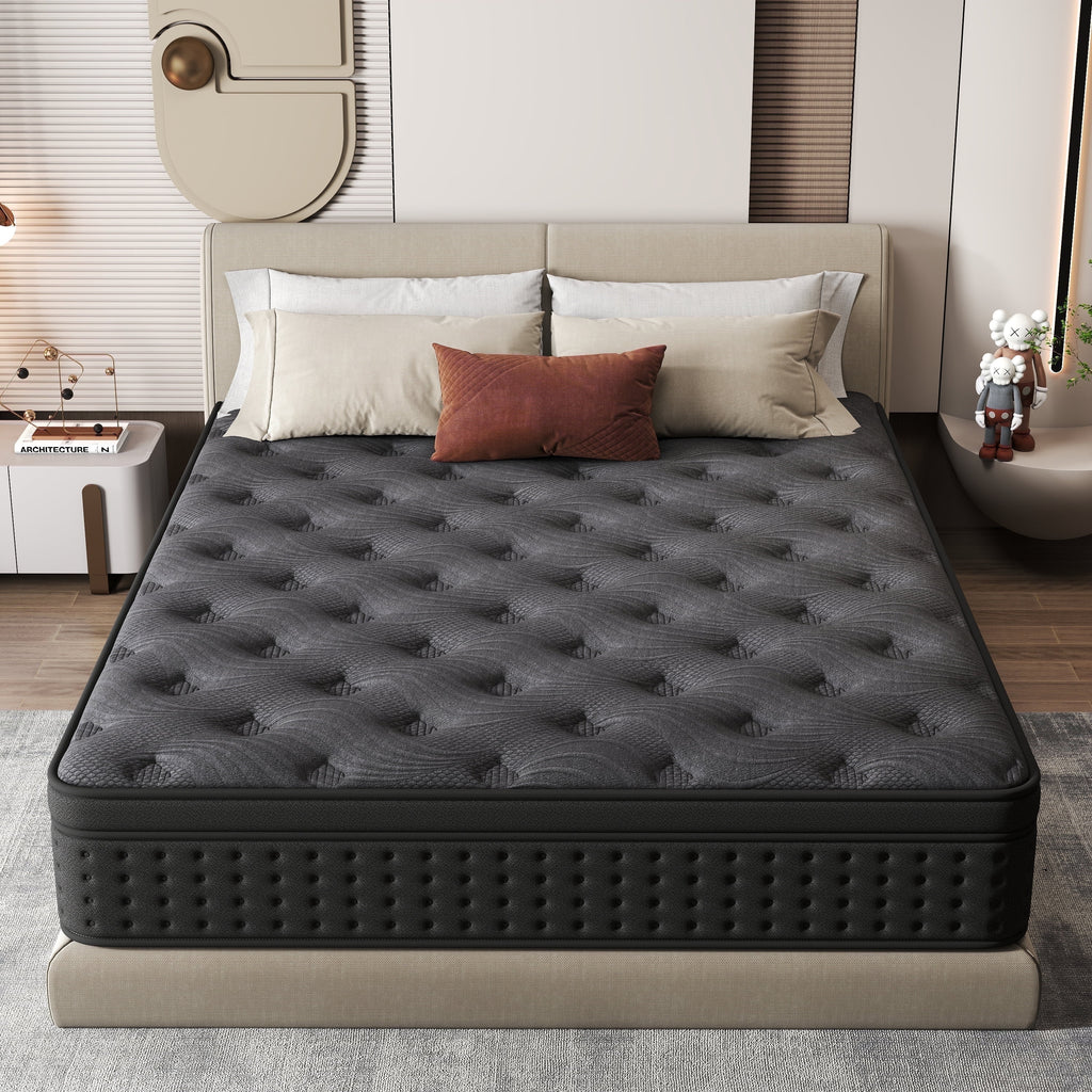 Zekbip 12 inch Queen Mattress in a Box, Hybrid Gel Memory Foam with Individually Wrapped Pocket Coils, Medium Firm, Pressure Relief, Cooling Sleep Support for Adult