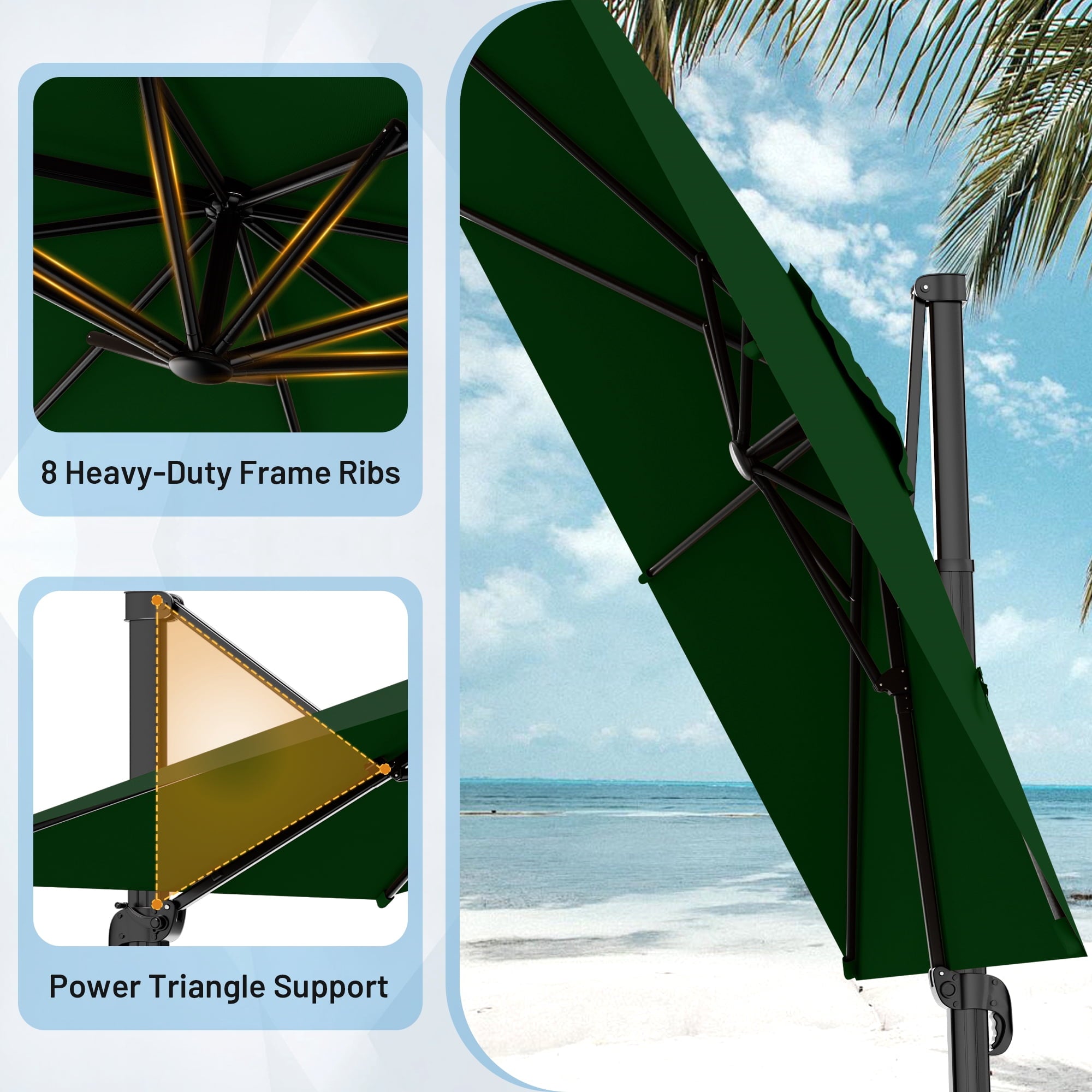 Easthome 10 × 10FT Square Cantilever Patio Umbrella, 360° Rotating Offset Umbrella with Crank, 8 ribs, Outdoor Hanging Roman Umbrella for Garden Deck Backyard, Red