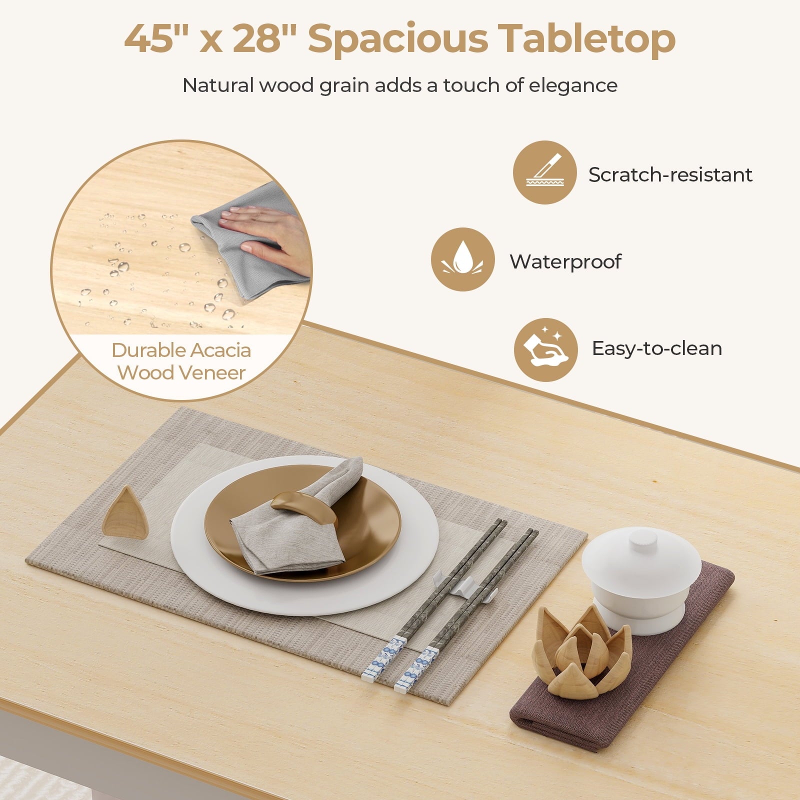 Costway 5-Piece Dining Set Solid Wood Kitchen Furniture with Rectangular Table & 4 Chairs