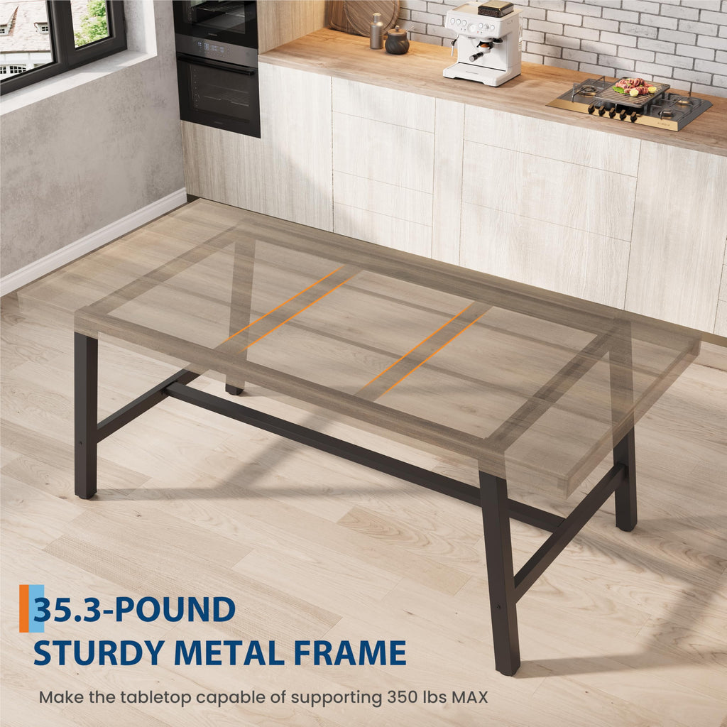 70.87 Inch Long Large Rectangle Dining Table for 6-8 People, Modern Kitchen Dining Room Table with Rustic Wooden Tabletop & Strong Metal frame(Only Gray Walnut Table)