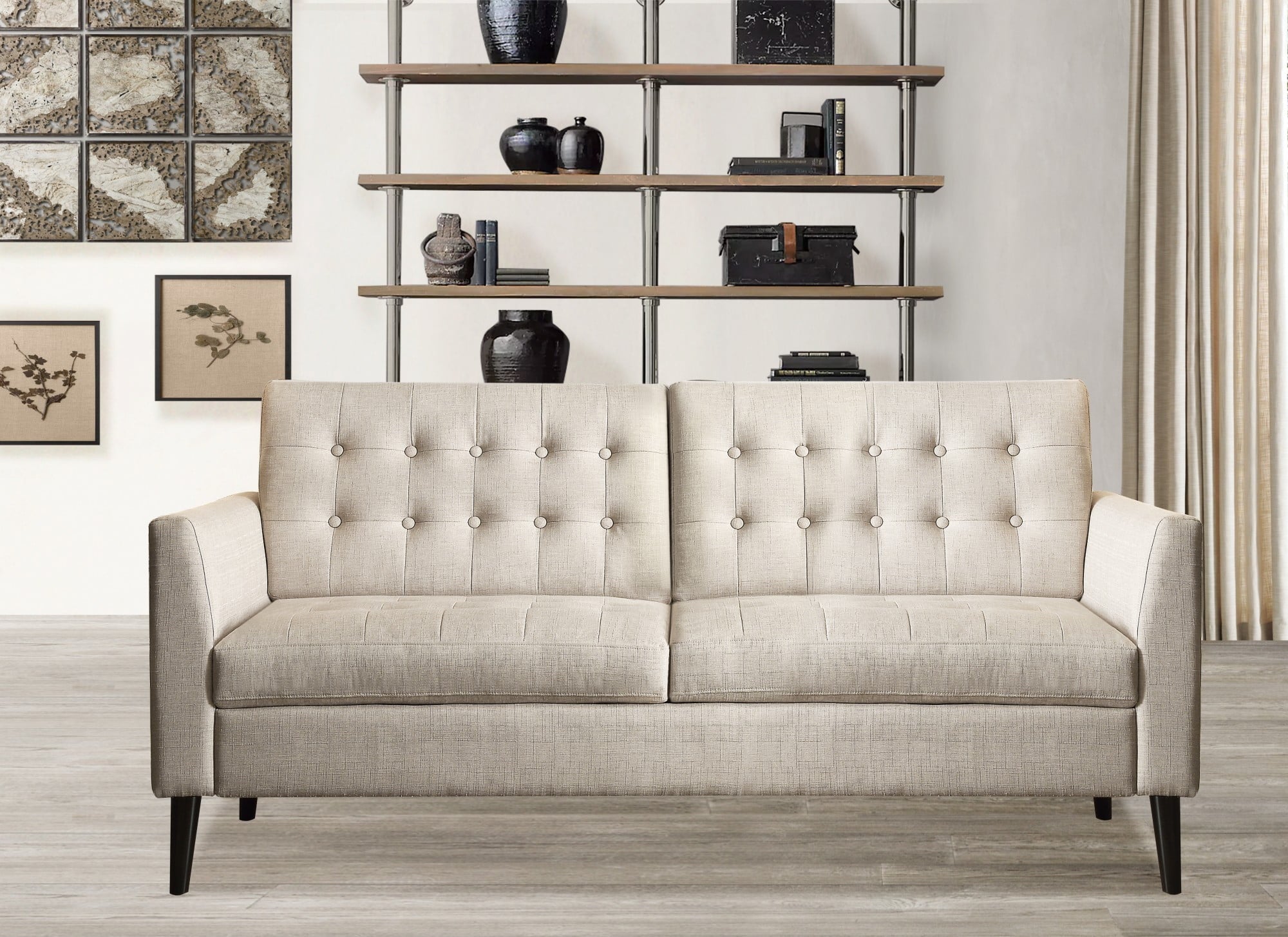 Gewnee 86.6 Modern Sofa Couch,Teddy Velvet 3 Seaters Comfy Couch with Deep Seat for Living Room,2 Pillows,Beige