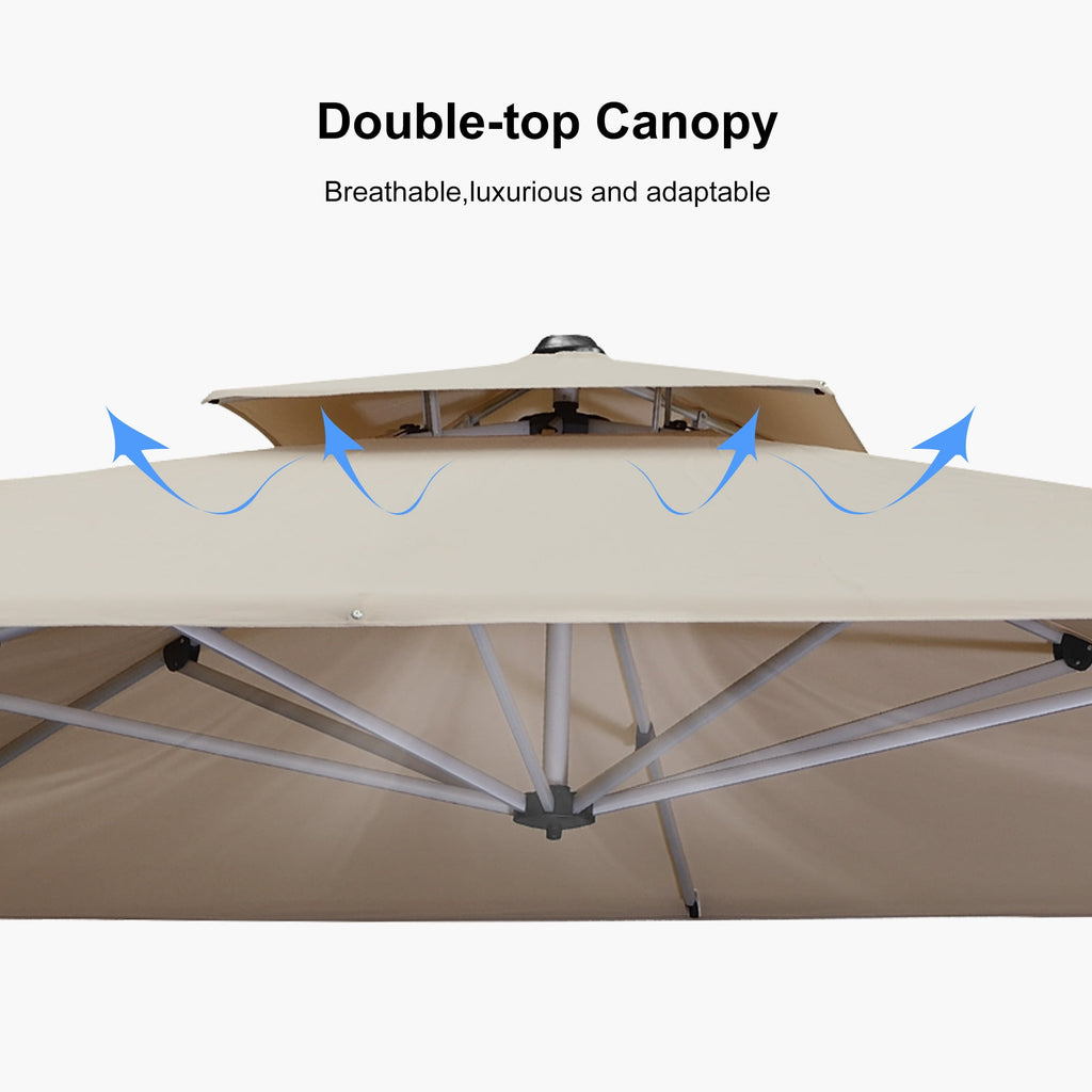 PURPLE LEAF 10 x 13FT Deluxe Rectangular Patio Umbrella, Large Offset Cantilever Umbrella with 360° Rotation, Gray