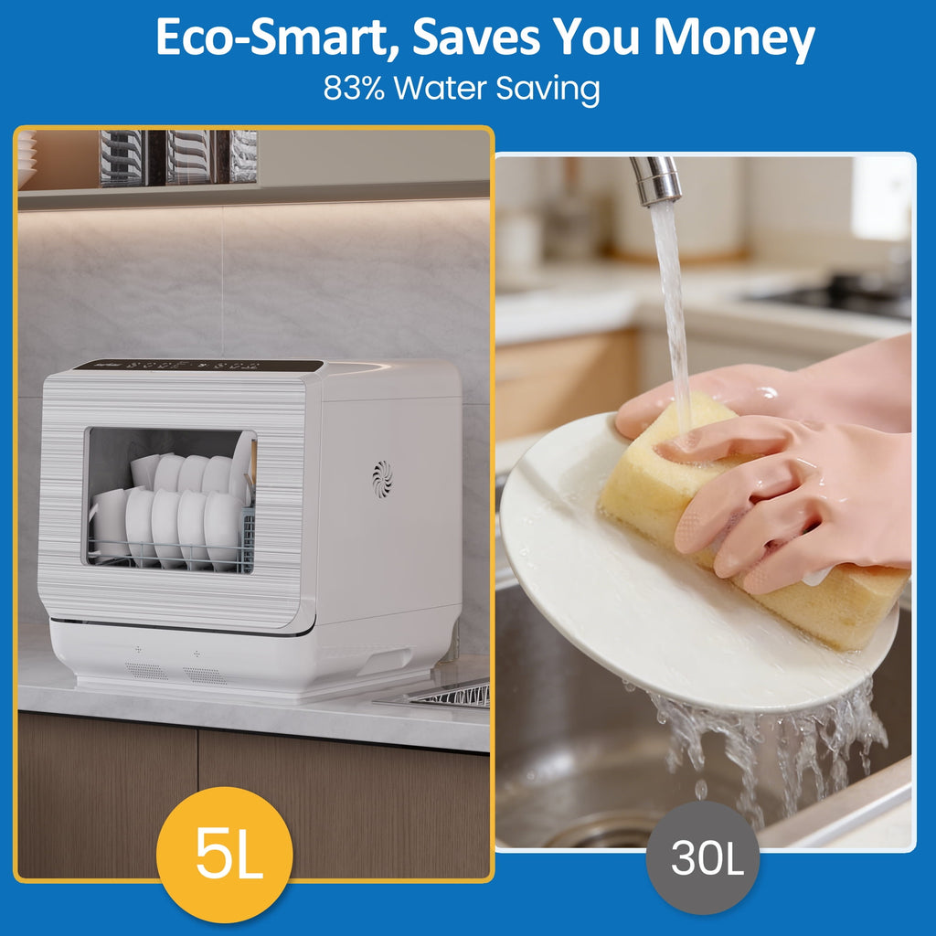 Sunvivi Portable Countertop Dishwasher 18, 152oz Built-in Water Tank, 6 Wash Programs, Energy Star, Delay Start for Apartments & RV