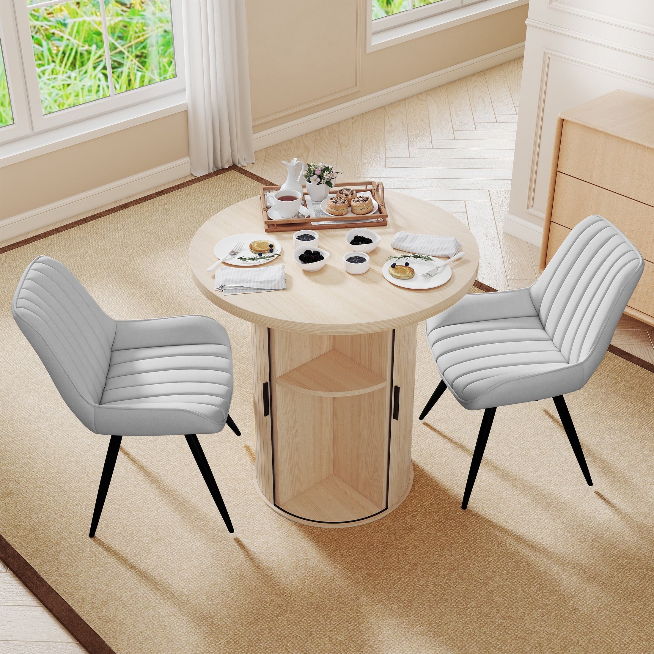 Hawsaiy 3-Piece Dining Table Set for 2, 31.5 Round Dining Table Set with 2 Upholstered Dining Chairs, Modern Farmhouse Table Set for Dining Room (Black+Black)