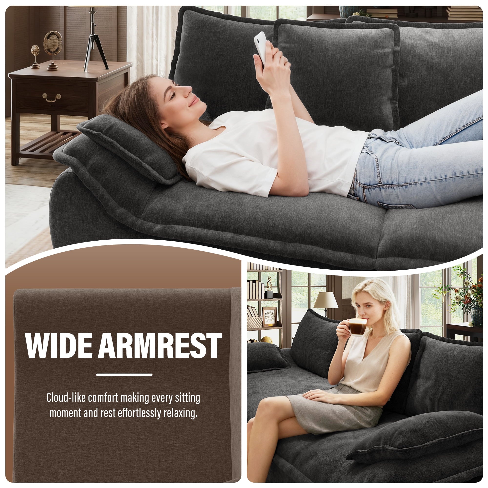 2-Seater Modular Sectional Sofa, Comfy Loveseat with Throw, Deep Seat Memory Foam Small Couches for Small Space, Living Room Apartment, Dark Grey