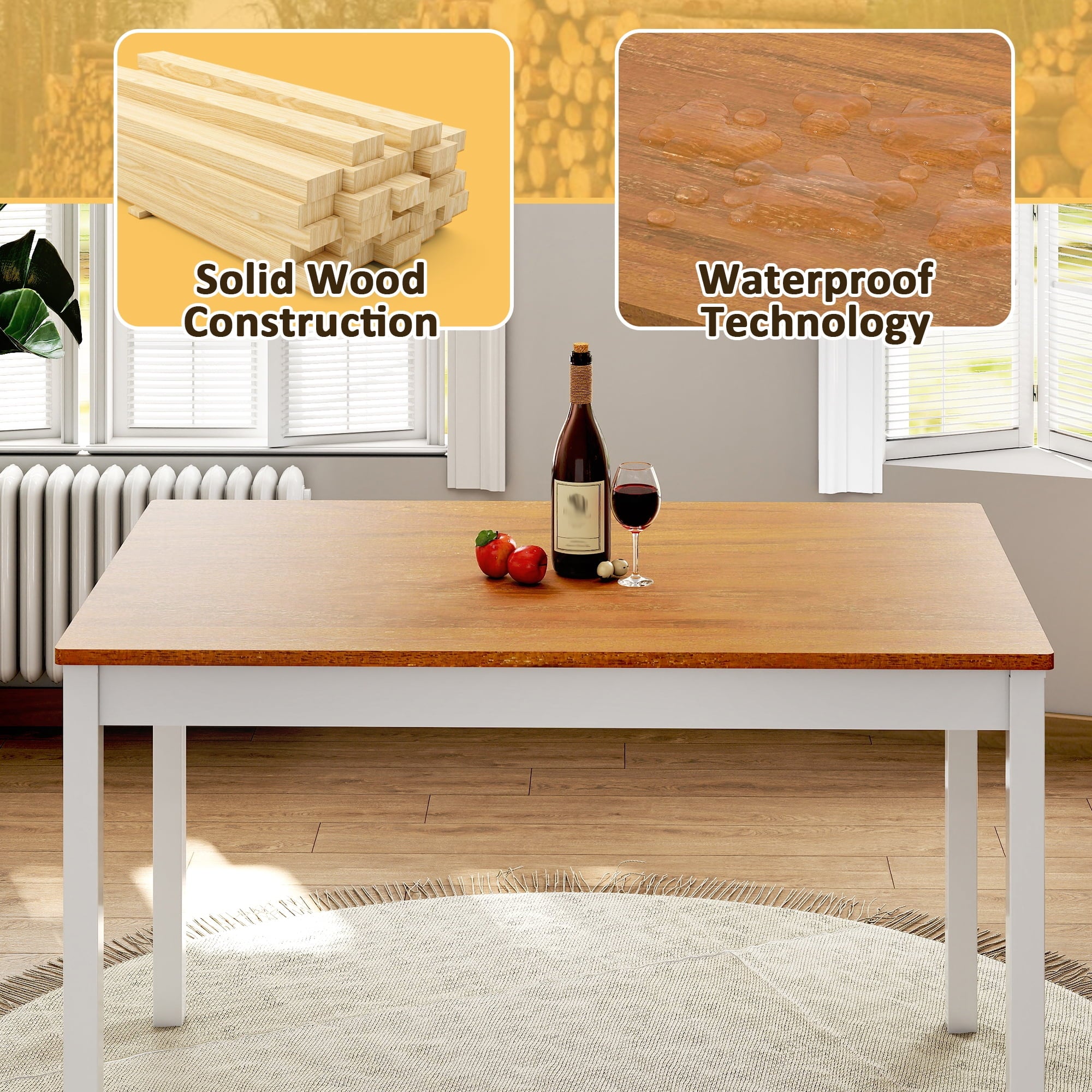 Joywind 5-Piece Solid Wood Dining Set – Rectangular Dining Table with 4 Chairs, Modern Grey Design for Kitchen, Dining Room & Restaurant
