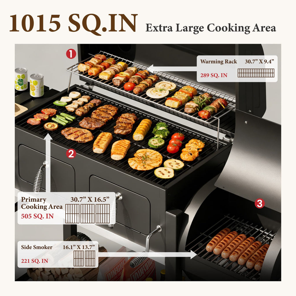 MF Studio Charcoal Grill with Offset Smoker 1015 sq in Extra Large Charcoal BBQ Grill for Outdoor Cooking