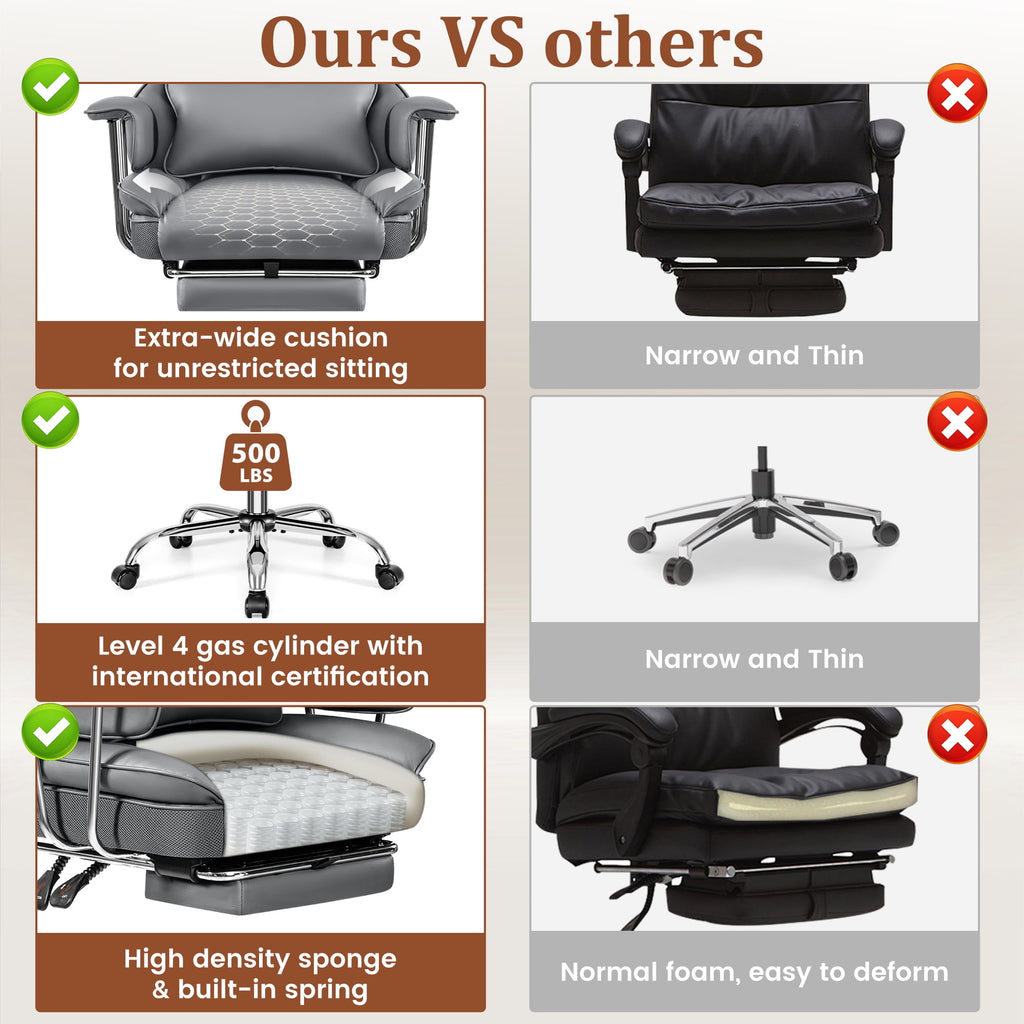 COOLHUT Big and Tall Office Chair 500LBS Wide Seat Ergonomic Computer Desk Chair, PU Leather Executive Office Chair with Footrest, Adjustable Task Chair Lumbar Back Support 8 Hour, Black