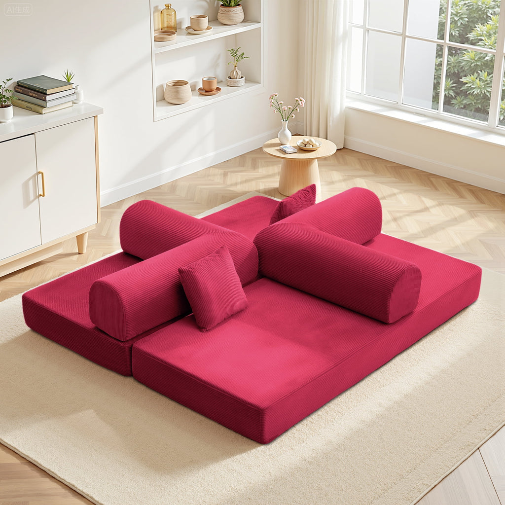 COOLHUT 63 W Combination Sofa, High Rebound Density Foam Sofa Couch, Two Forms Floor Couch Three Seats Sofa Bed for Living Room, Bedroom, Green