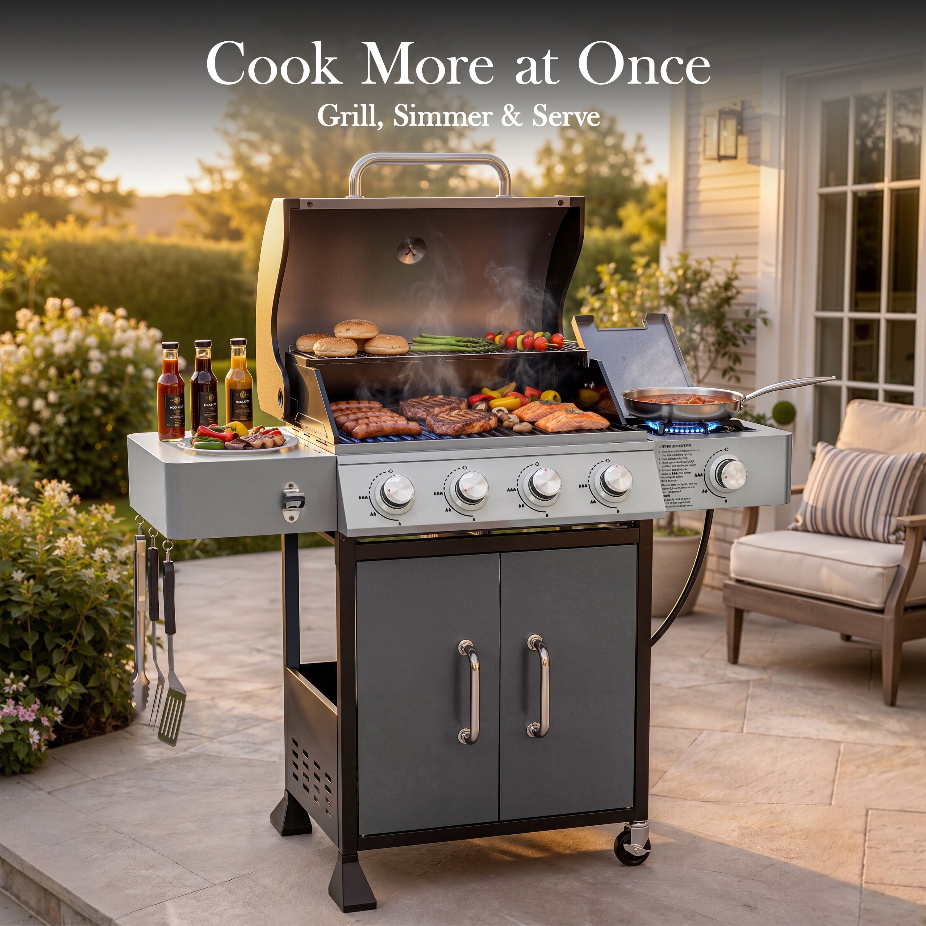 72,000 BTU Gas Grills Clearance, 6-Burner Propane BBQ Grill with Side Burner, 650 Sq.In Cooking Area, Cast Iron Grates, Warming Rack, Thermometer, Outdoor Grill for Patio Backyard