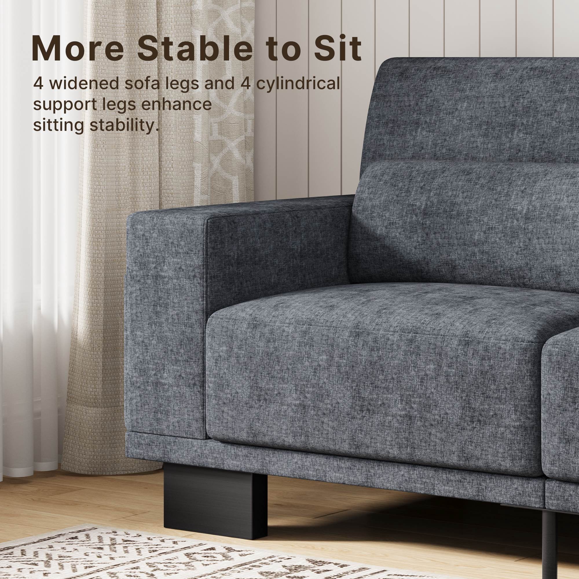 Asofer 89 3 Seater Sofa Couch,  Comfy Extra Deep Seat with Upholstered  3 Pillows for Living Room, Apartment,Dark Gray