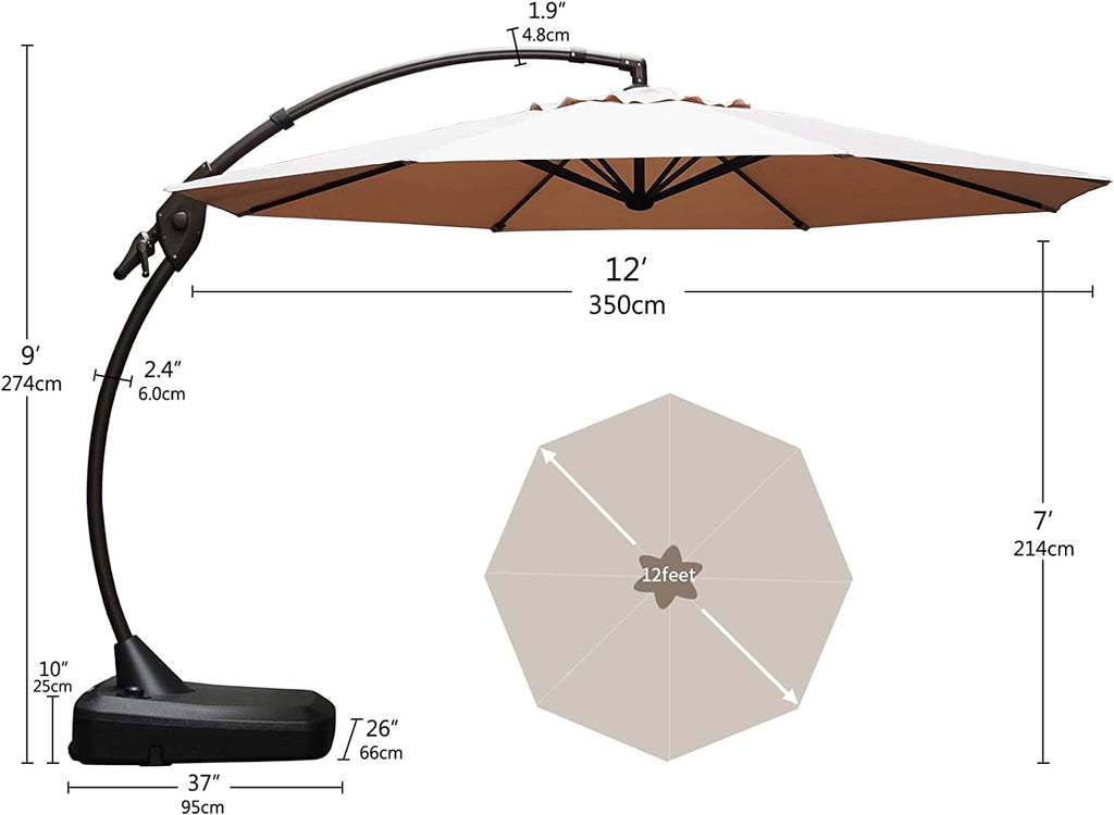 GRANDPATIO 12 ft Deluxe Aluminium Patio Umbrella with Base, Large Offset Outdoor Umbrella, Navy Blue