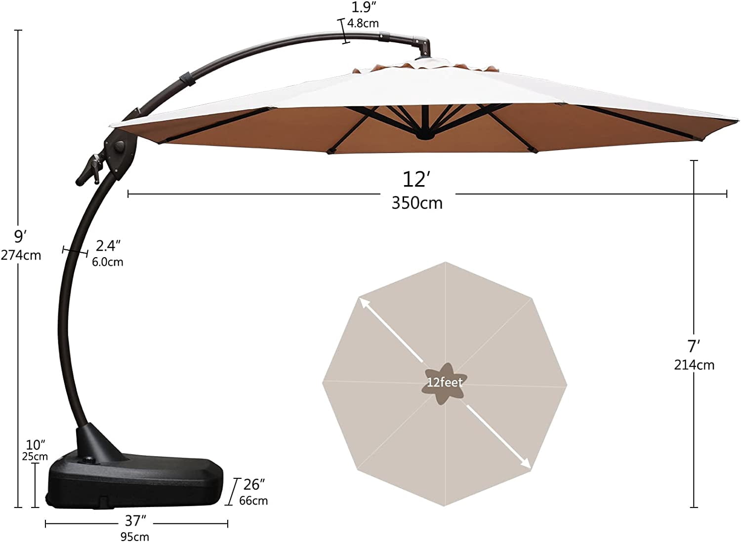 GRANDPATIO 12 ft Deluxe Aluminium Patio Umbrella with Base, Large Offset Outdoor Umbrella, Navy Blue