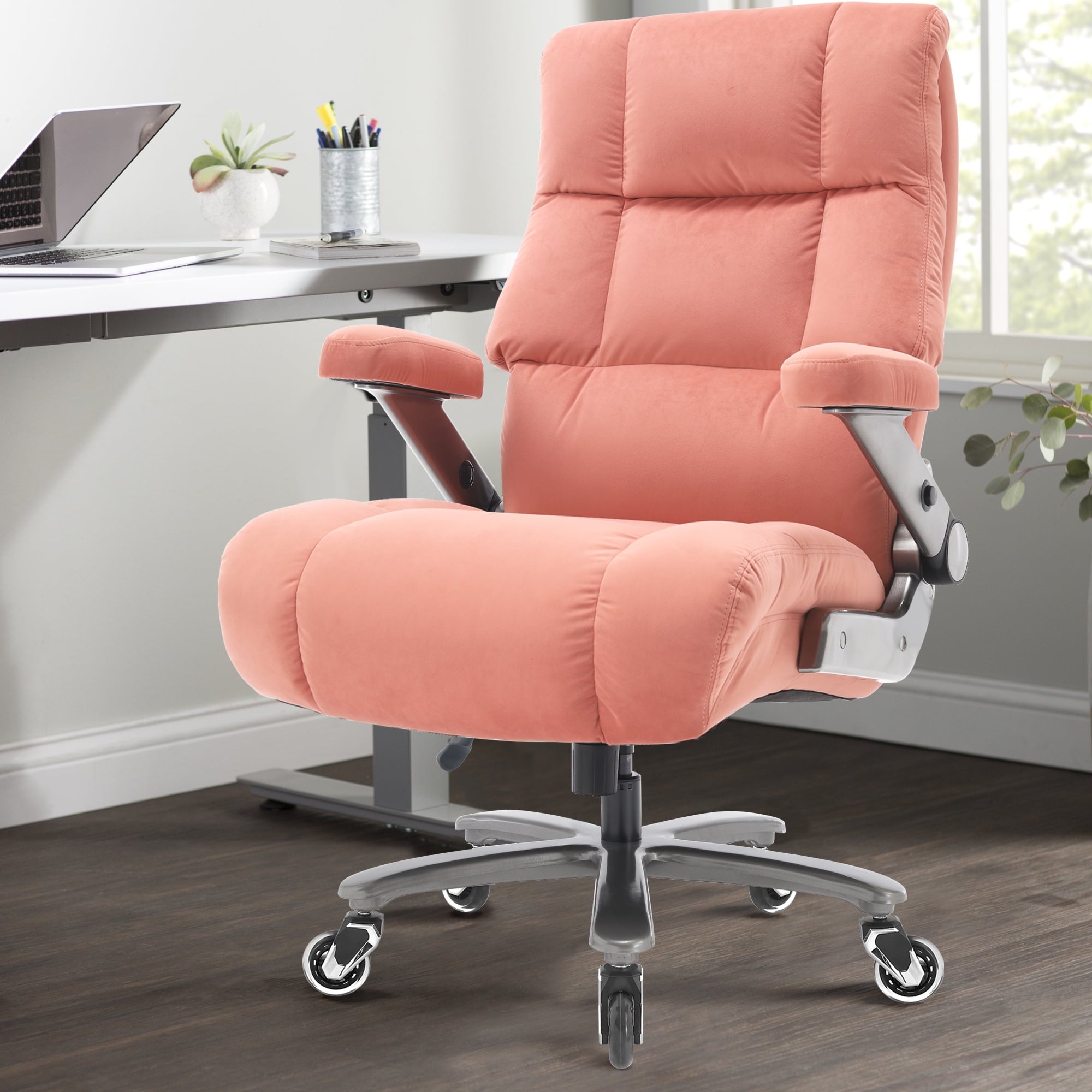 Big and Tall 700lbs Office Chair, Ultra-Soft Fabric Executive Desk Chair, Ergonomic Computer Chair with 3D Flip Up Arms, Adjustable Lumbar Support, Heavy Duty Metal Base and Quiet Rubber Wheel, Black