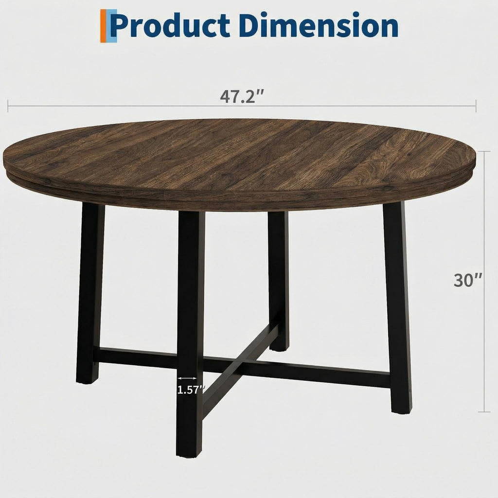 31.5 Round Dining Table for 4 People, Modern Wood Circle Kitchen Table with Sturdy Industrial Metal Frame, Small Space Saving Dining Room Table for Apartment & Breakfast Nook, (No Chairs), Walnut