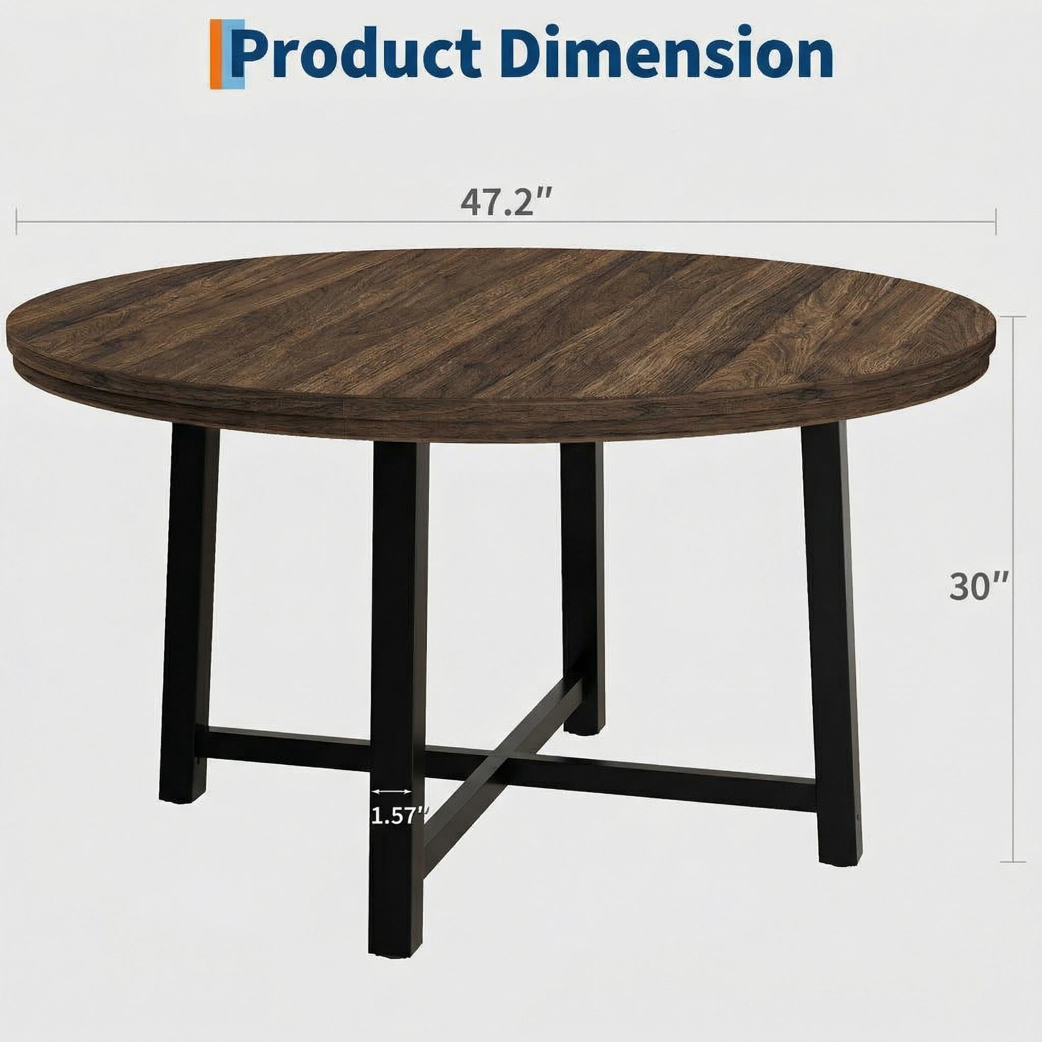 31.5 Round Dining Table for 4 People, Modern Wood Circle Kitchen Table with Sturdy Industrial Metal Frame, Small Space Saving Dining Room Table for Apartment & Breakfast Nook, (No Chairs), Walnut