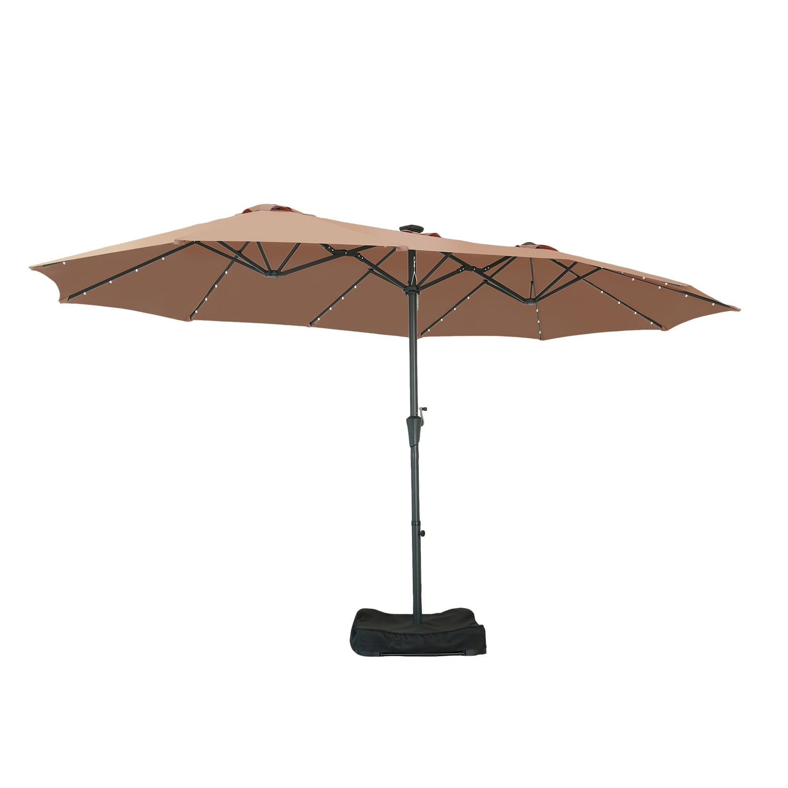Ainfox 15ft Large Patio Umbrella with Solar Lights, Double-Sided Outdoor Rectangle Table Umbrellas with Sand Bag Base，Beige