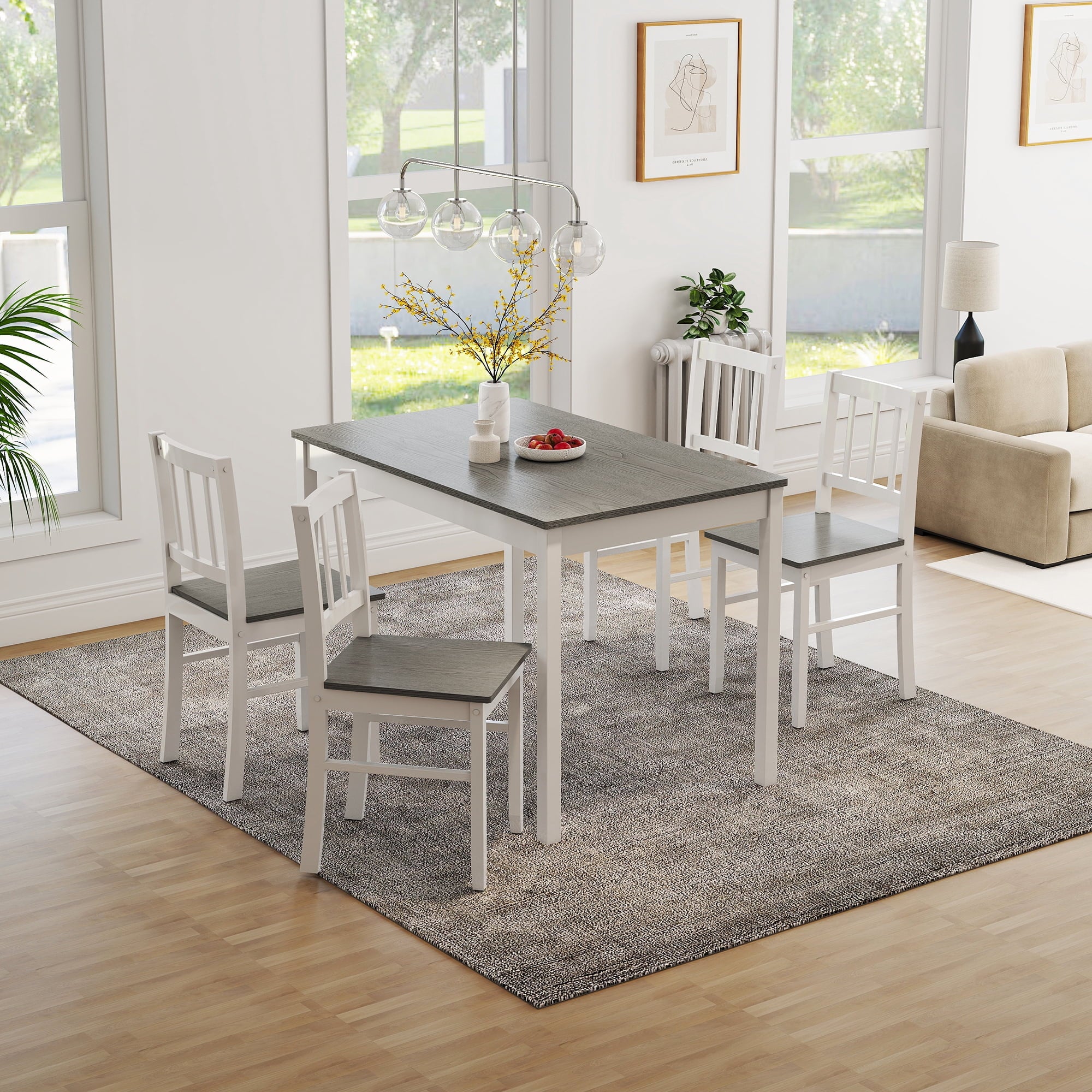 Joywind 5-Piece Solid Wood Dining Set – Rectangular Dining Table with 4 Chairs, Modern Grey Design for Kitchen, Dining Room & Restaurant