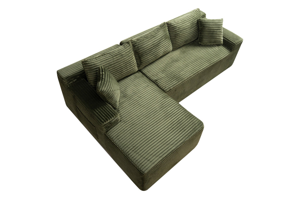 LLappuil 108 Sectional Sofa, Modular Sectional Couch with Left Chaise, Deep Seat Corduroy Cloud Sofa for Living Room Black