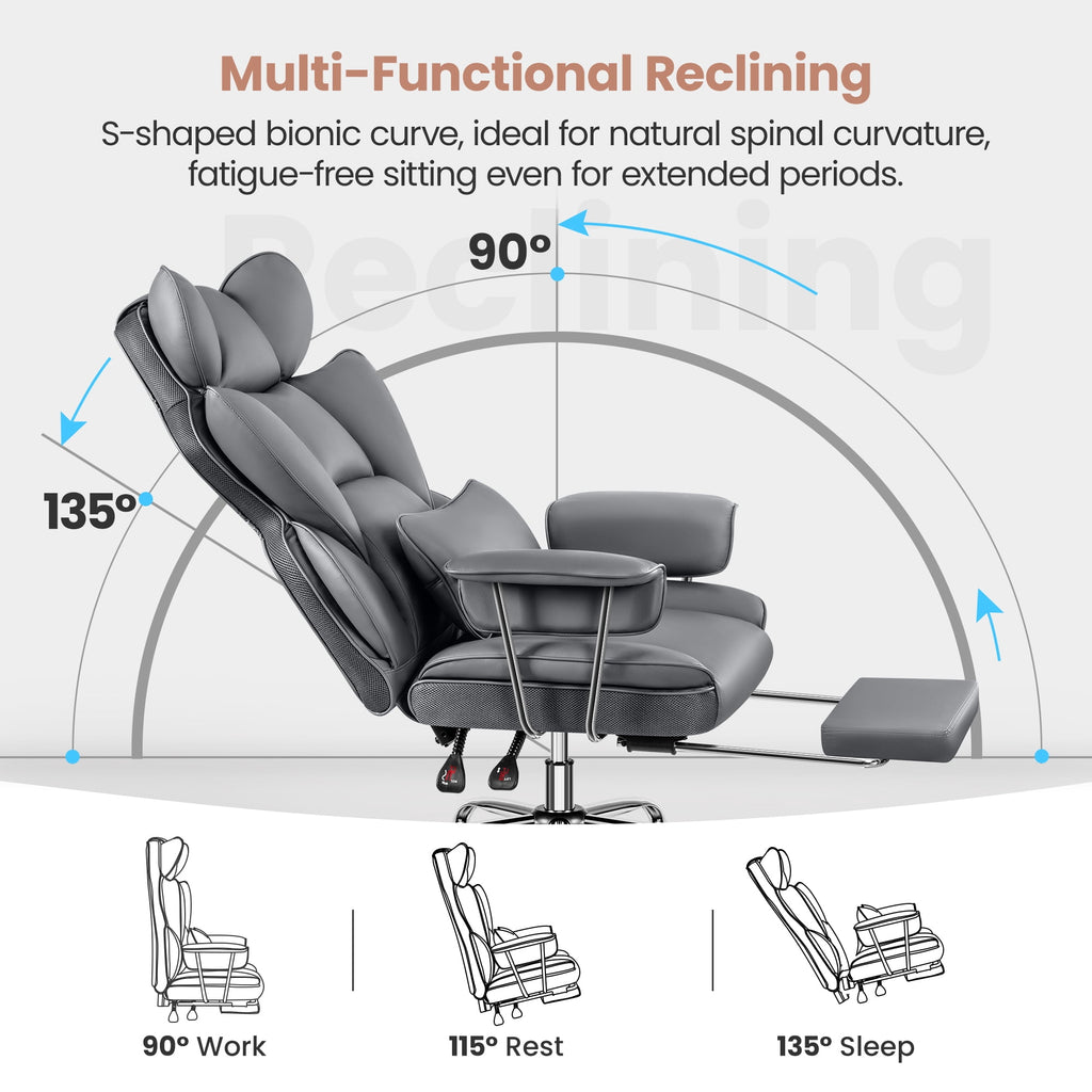 ATHOPE Executive Leather Office Chair 500lbs, Big and Tall Desk Chair with Footrest, High Back Ergonomic Reclining Computer Chair, High-Density Foam, Heavy Duty Swivel Rolling Chair, Black