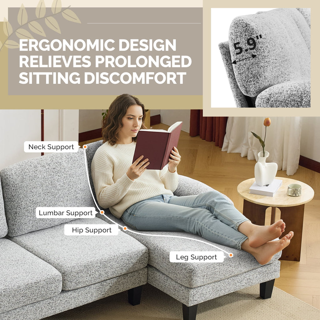 Ktaxon U-Shaped Sectional Sofa Set with Chaise, 4-Seater Blended Chenille Couch for Living Room, Apartment, Easy Assembly Khaki