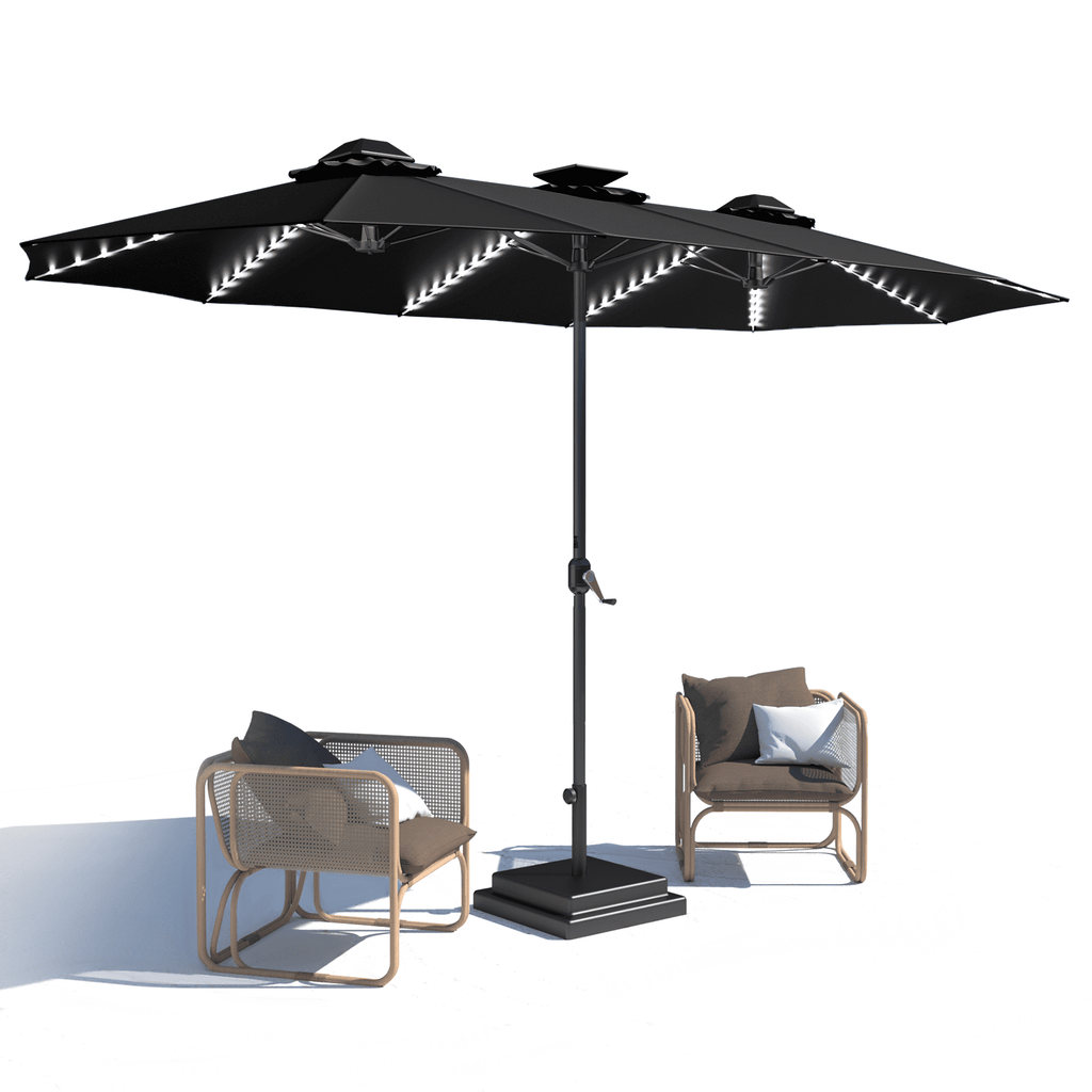 AECOJOY 10x10ft Outdoor Cantilever Patio Umbrella with Base, 360° Tilt & Rotate, Beige