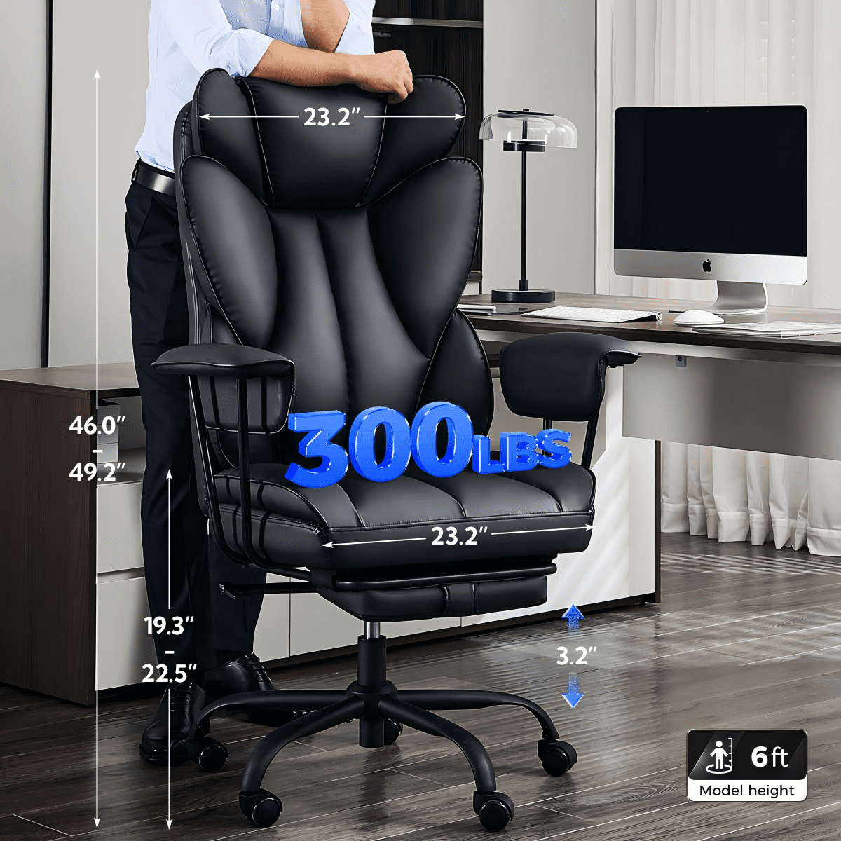 TMV Big and Tall Office Chair - High Back Ergonomic Desk Chairs for Adults with Wide Seat & Footrest,Lumbar Support Swivel Computer Chair for Home Office，White
