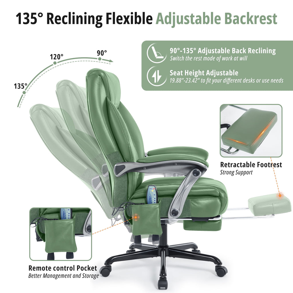Heated Massage Office Chair with 6 Points Vibration, Reclining Ergonomic Desk Chair with Footrest for Extra Comfort, PU Leather High Back Executive Computer Chair, Thick Padded Massage Chair