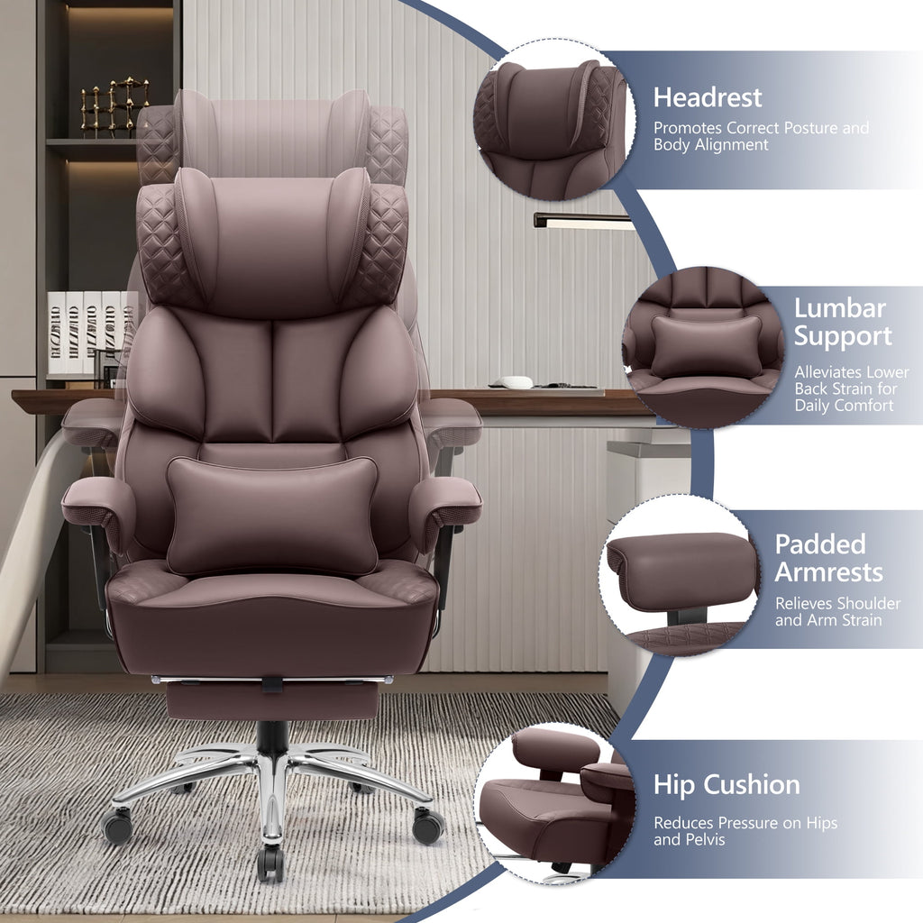 FASTES Office Desk Chair, Big and Tall Office Chair 400lbs Gaming Chair with Footrest, Ergonomic Executive High-Back Reclining Computer Chairs, Swivel Wheels and Lumbar Support, Black