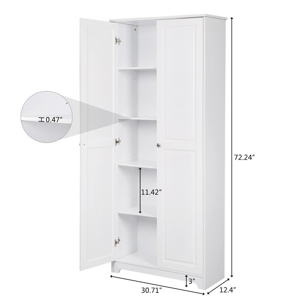 Ktaxon 72 Traditional 2-Door Kitchen Pantry, Storage Cabinet for Multifunctional Use, Wardrobe Armoire with 4 Adjustable Shelves, Tall Freestanding Cabinet for Kitchen, Dining Room, Bedroom, White