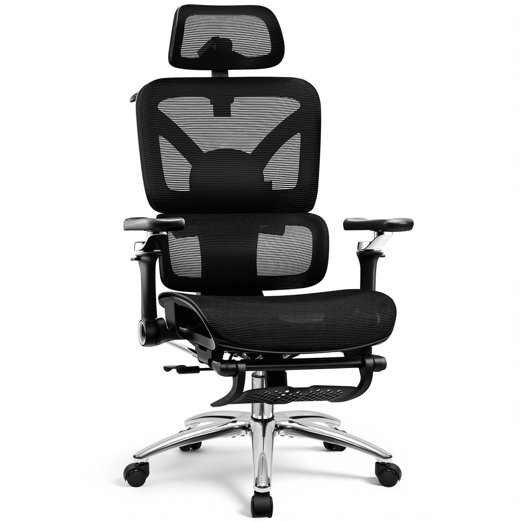 COOLHUT Ergonomic Mesh Office Chair with Footrest, Big and Tall Computer Desk Chair with Adjustable Lumbar Support, Headrest and Armrest, High Back Home Office Chair for Workspace, 300LBS, Black