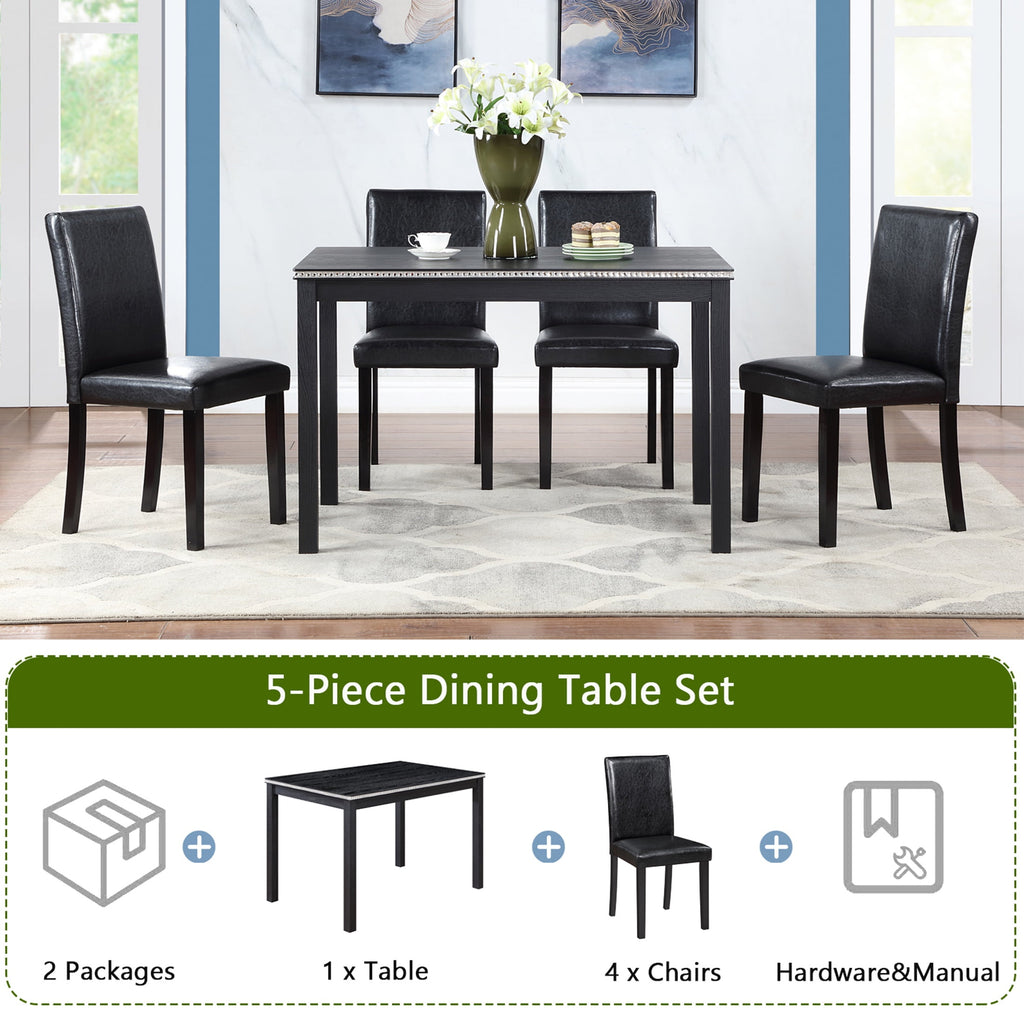 UHOMEPRO 5 Piece Dining Table Set, Modern Dining Table Sets with Rectangular Table and 4 Fabric Upholstered Chairs, Dining Set for Kitchen and Dining Room, White