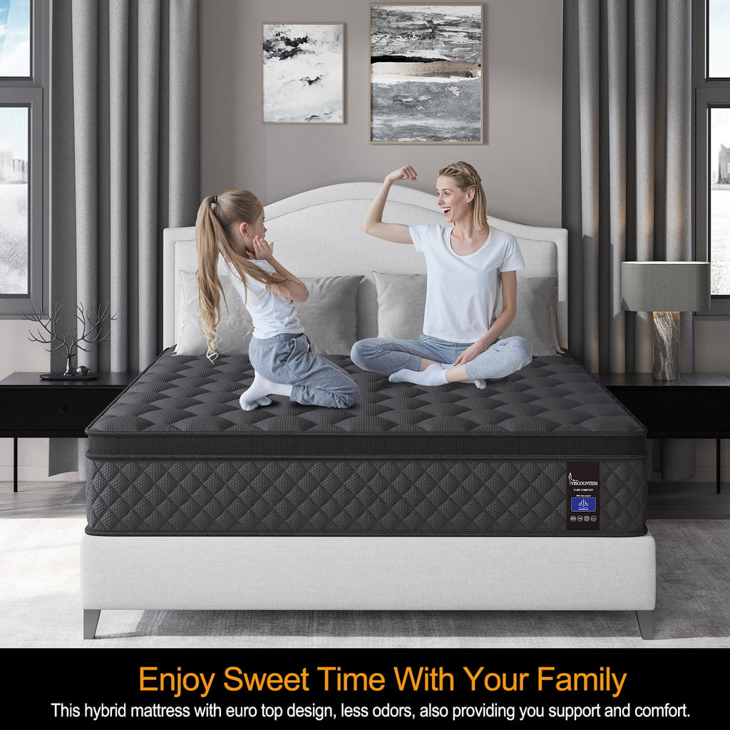 Viscountess 12 Inch Full Mattress Eurotop with Gel Memory Foam Hybrid Mattress in a Box Individually Wrapped Pocket Coils Innerspring Motion Isolation Edge Support