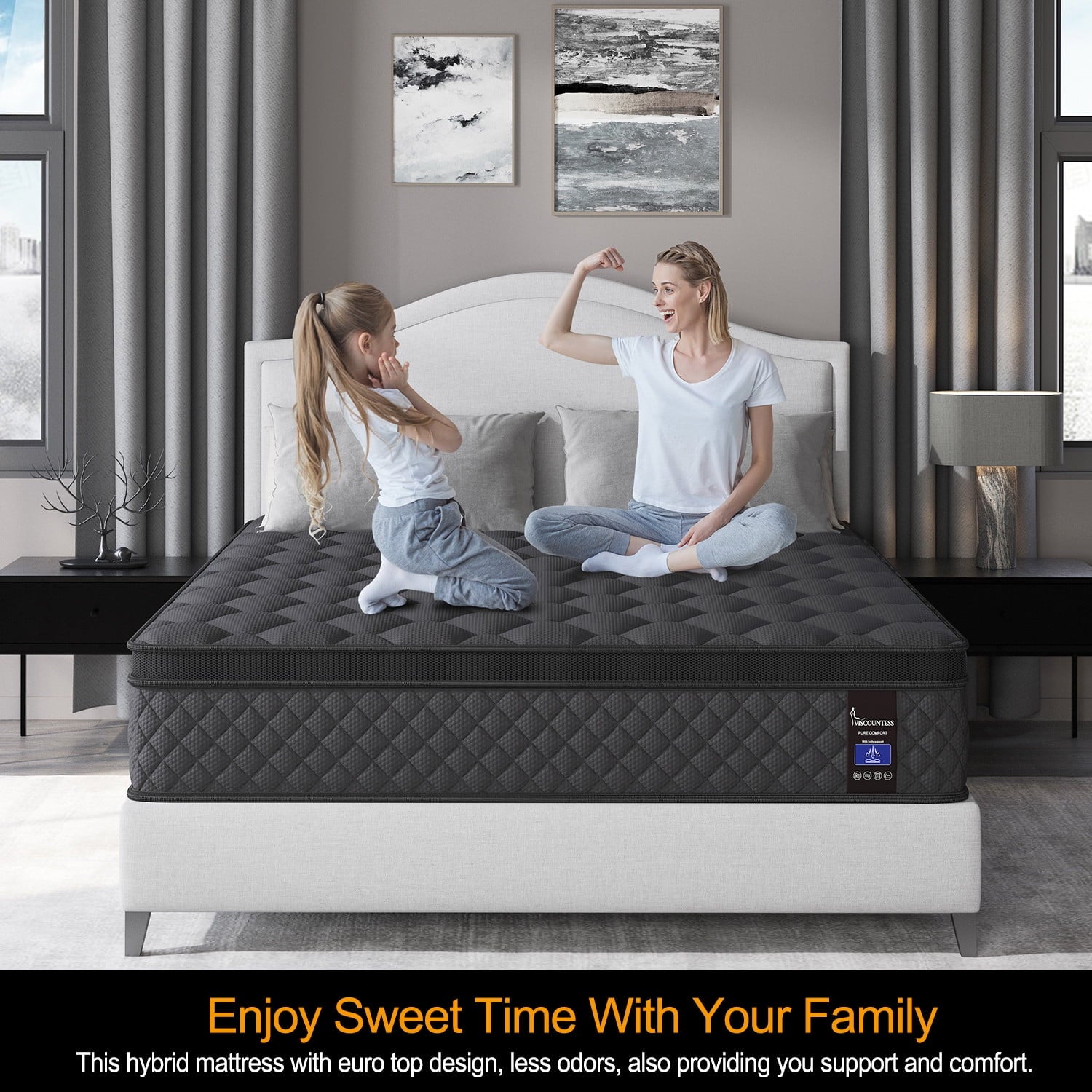 Viscountess 12 Inch Full Mattress Eurotop with Gel Memory Foam Hybrid Mattress in a Box Individually Wrapped Pocket Coils Innerspring Motion Isolation Edge Support