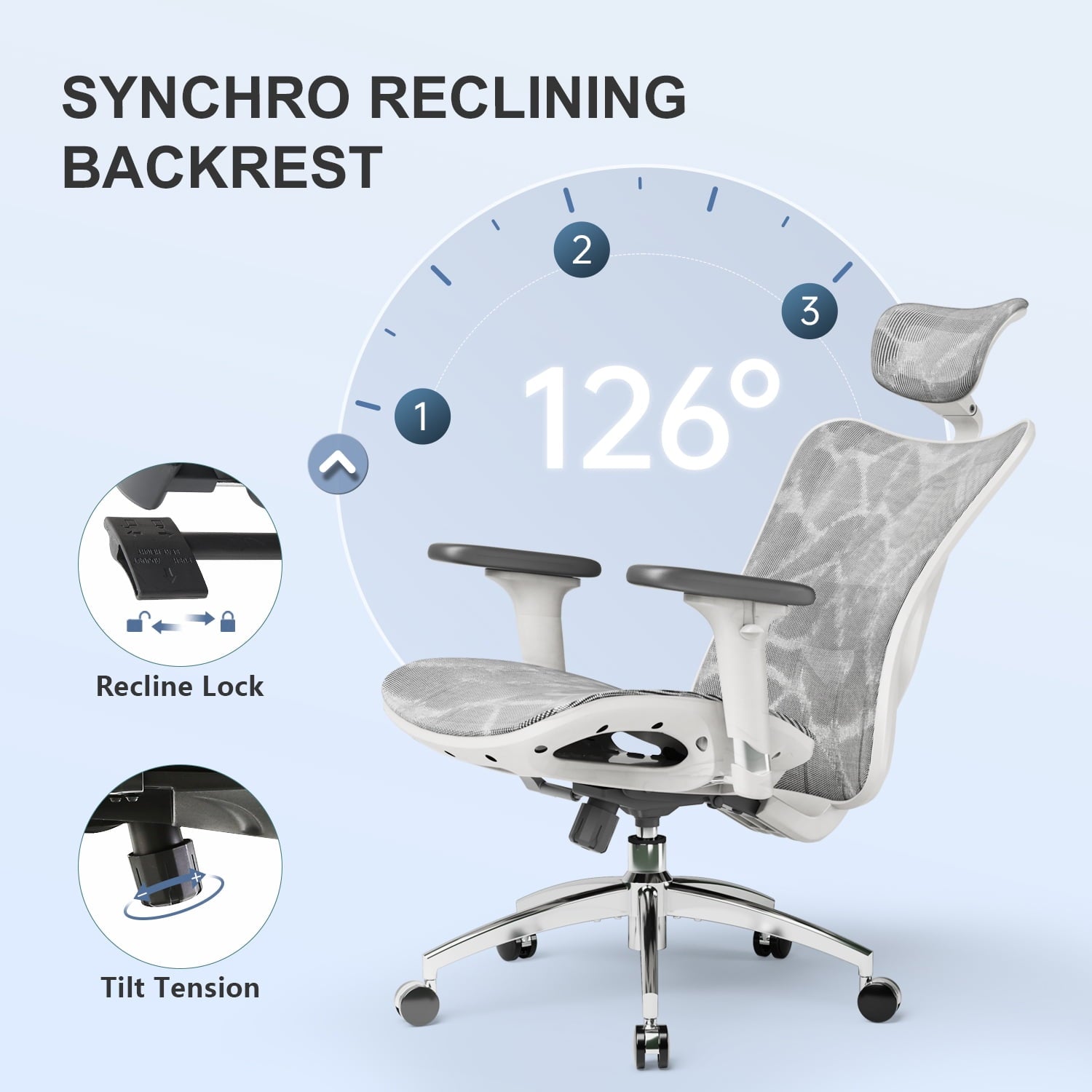 Sihoo M57 Ergonomic Office Chair, Adjustable Swivel Mesh High Back Desk Chair with Headrest, Lumbar Support, Black