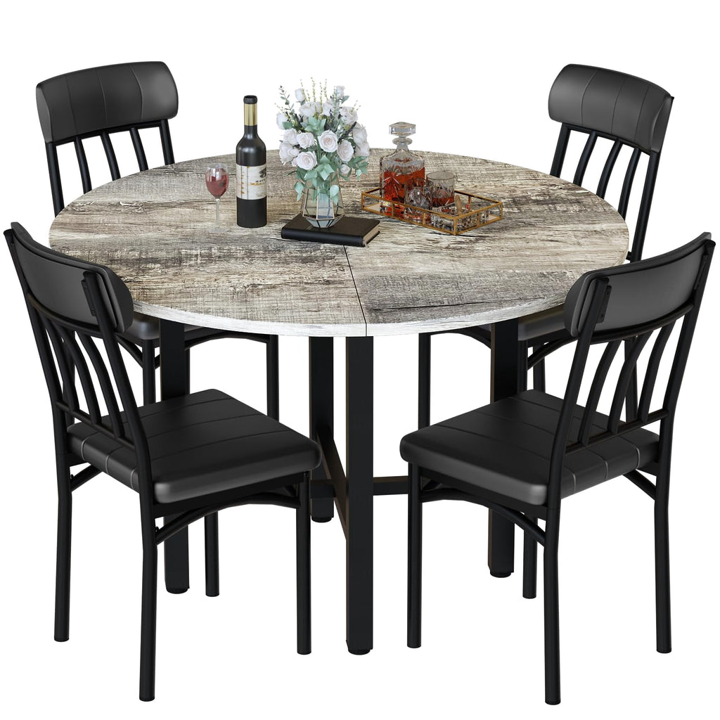 MOOSENG Round Dining Table Set for 4,Faux Marble Circle Dining Table Set with Chairs,Modern Kitchen Table and Chairs Set for 4,Round Dinner Table & Chair Set for Small Space