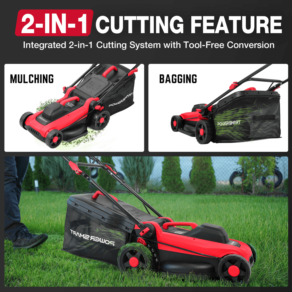 PowerSmart 14 120V 13A 2-in-1 Electric Push Lawn Mower, Easy Handling