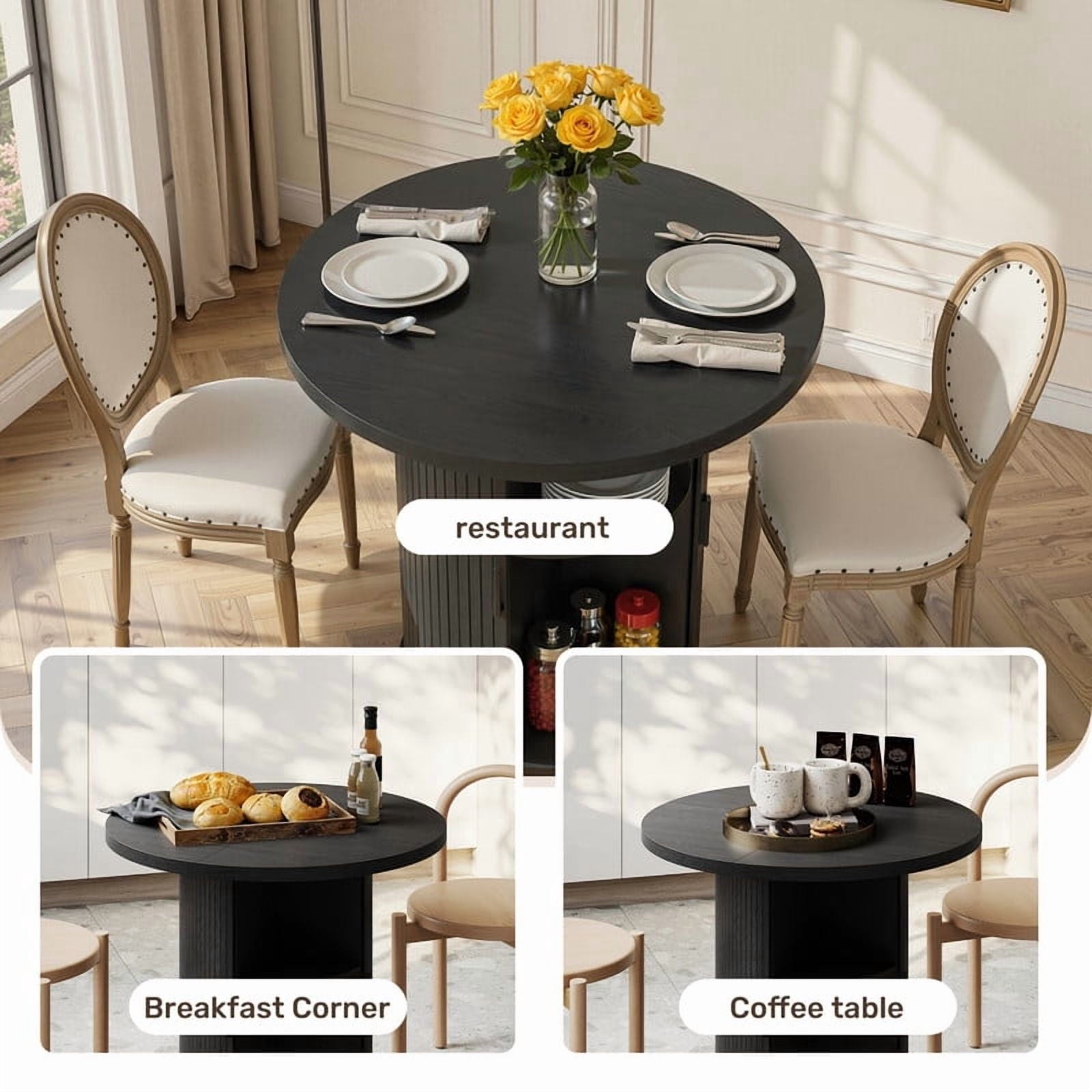Hawsaiy 3-Piece Dining Table Set for 2, 31.5 Round Dining Table Set with 2 Upholstered Dining Chairs, Modern Farmhouse Table Set for Dining Room (Black+Black)