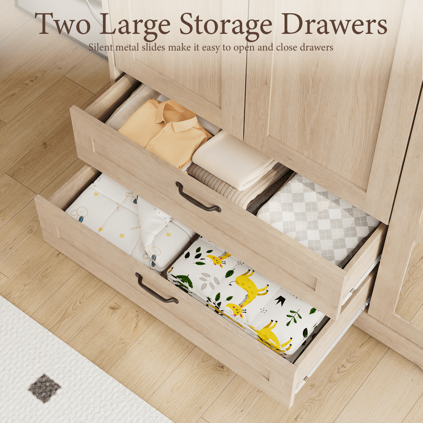 Brafabhome 71H Armoire Wardrobe Closet with 2 Drawers, Farmhouse 2 Doors Armoire Cabinet with Hanging Rod, Modern Freestanding Wardrobe Clothes Cabinet for Bedroom | Gray