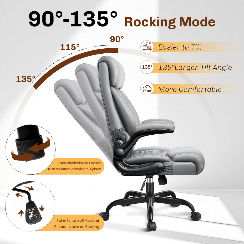 FASTES Executive Office Chair, Ergonomic Desk Chair with Adjustable Armrests, Computer Leather Chair Big and Tall Office Chair with Footrest and Lumbar Support, Brown