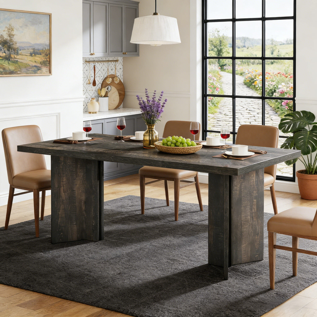 Fnova 63 Rectangular Modern Dining Table, Wooden Modern Kitchen Table for 6 People for Dining Room, Warm Brown (Chairs Not Included)