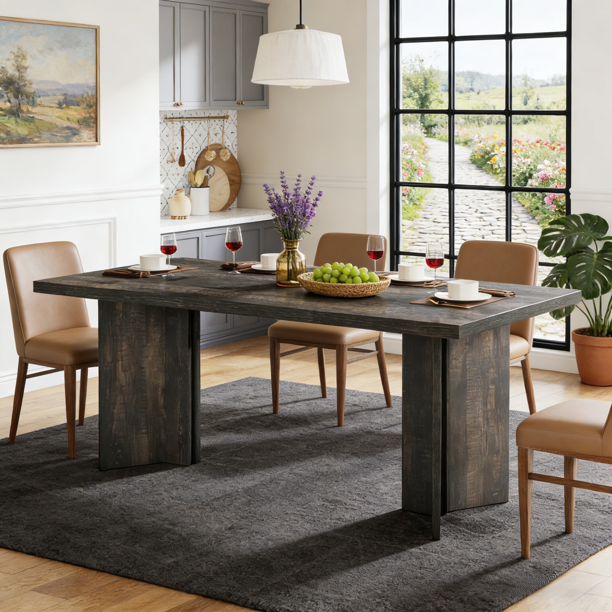 Fnova 63 Rectangular Modern Dining Table, Wooden Modern Kitchen Table for 6 People for Dining Room, Warm Brown (Chairs Not Included)